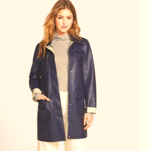 Kenneth Cole Jackets & Blazers - NWT Kenneth Cole Navy Blue Vegan Leather Coat S
